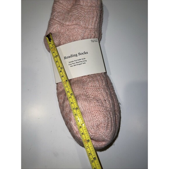 Pink Reading slipper socks Sweater Knit Ankle Faux Shearling Lining Non Skid NWT - Picture 7 of 8